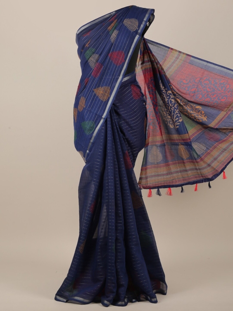 

Pothys Navy Blue & Red Ethnic Motifs Printed Zari Saree