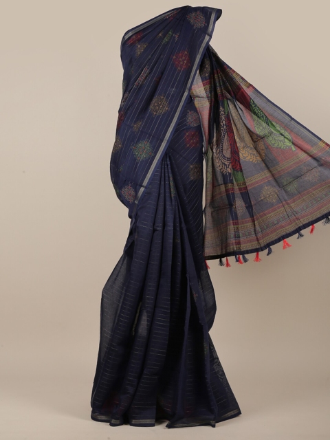 

Pothys Navy Blue & Red Ethnic Motifs Printed Zari Saree