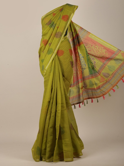 

Pothys Green & Red Ethnic Motifs Printed Zari Saree