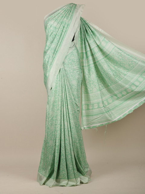 

Pothys Green & White Cotton Blend Floral Printed Saree