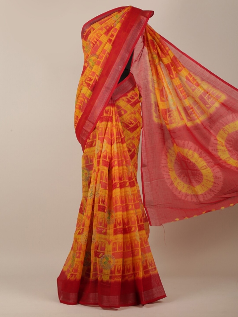 

Pothys Women Yellow & Red Cotton Blend Abstract Printed Saree