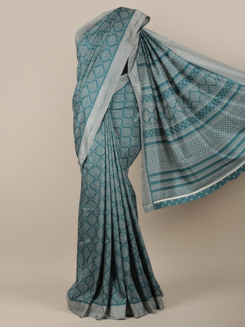 

Pothys Blue & White Cotton Blend Geometric Printed Saree