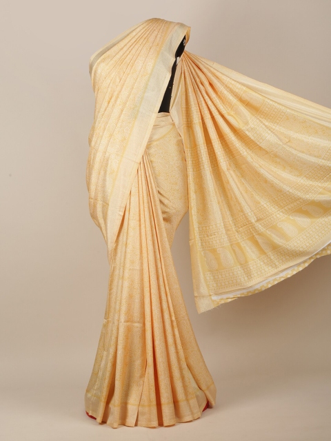 

Pothys Women Yellow & White Cotton Blend Paisley Printed Saree
