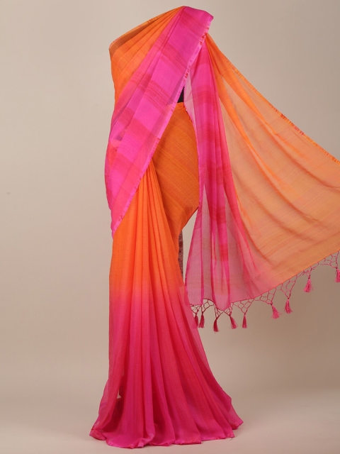 

Pothys Women Orange & Pink Chiffon Abstract Printed Saree