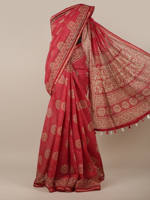 

Pothys Women Pink & Off White Cotton Blend Ethnic Motifs Printed Saree