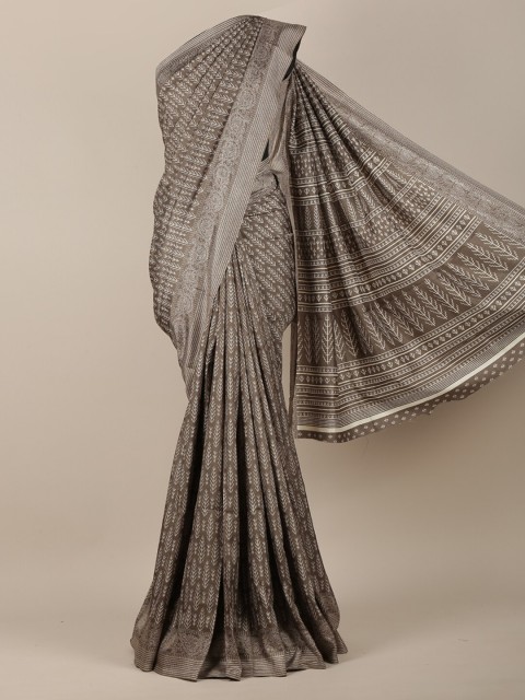 

Pothys Women Tan & White Cotton Blend Geometric Printed Saree