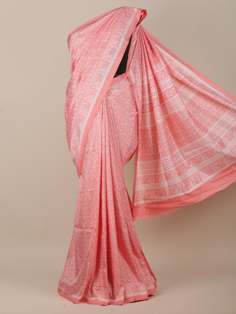 

Pothys Women Pink & White Cotton Blend Floral Printed Saree