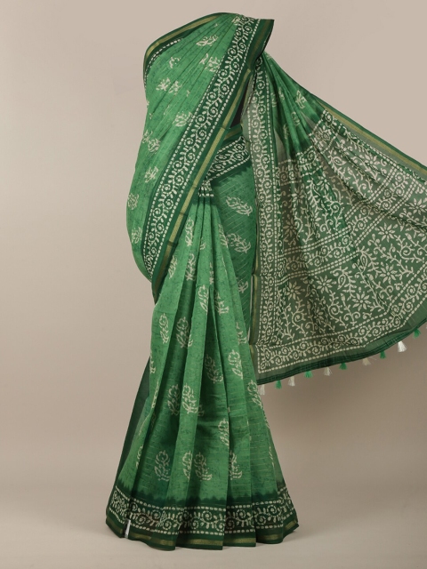 

Pothys Women Green & White Cotton Blend Batik Printed Saree