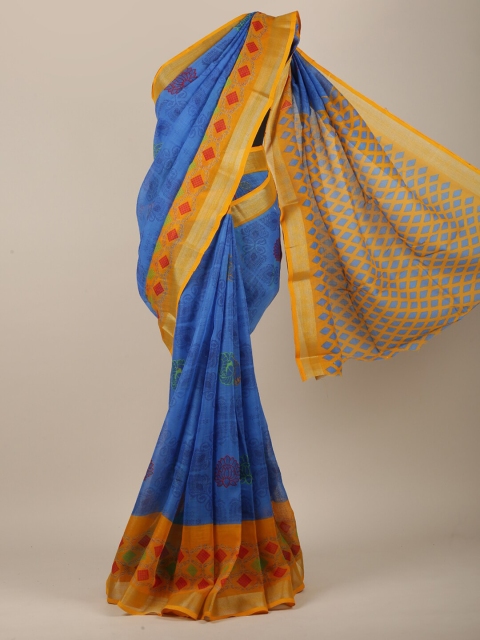 

Pothys Women Blue & Yellow Cotton Blend Ethnic Motifs Printed Saree