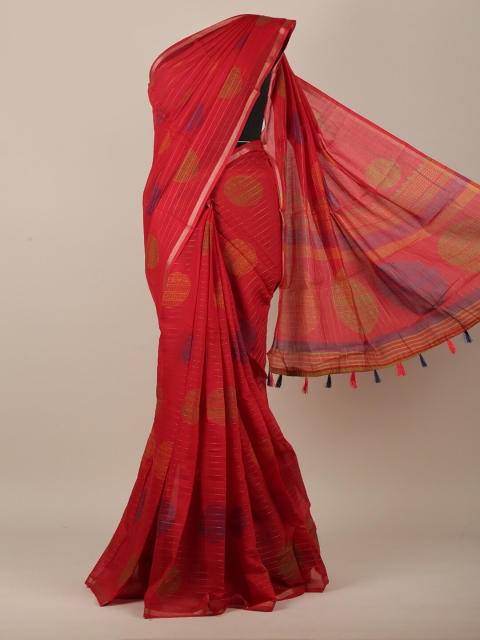 

Pothys Women Red & Silver-Toned Cotton Blend Ethnic Motifs Printed Saree