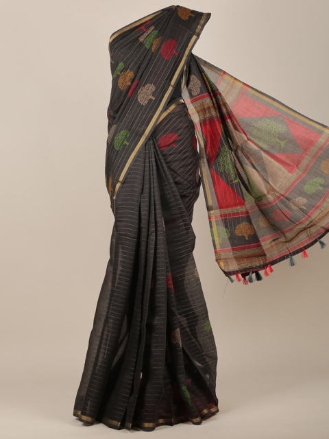

Pothys Women Grey & Gold-Toned Cotton Blend Floral Printed Saree