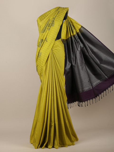 

Pothys Lemon Green & Black Art Silk Geometric Woven Designed Saree