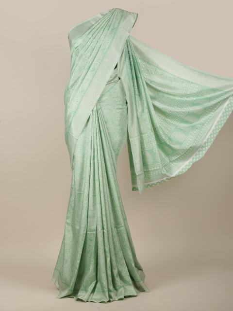 

Pothys Women Green & White Cotton Blend Paisley Printed Saree