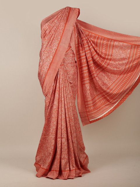 

Pothys Women Orange & White Cotton Blend Paisley Printed Saree