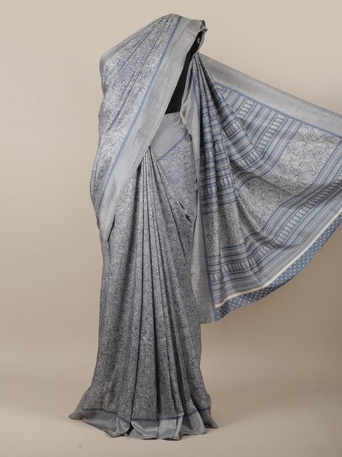 

Pothys Women Grey & White Cotton Blend Paisley Printed Saree