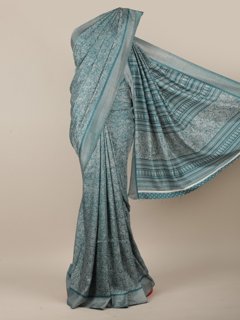 

Pothys Women Blue & White Cotton Blend Paisley Printed Saree
