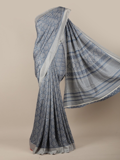 

Pothys Women Blue & White Cotton Blend Geometric Printed Saree