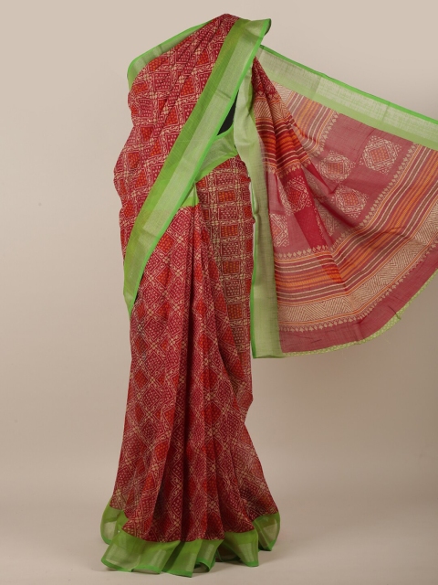 

Pothys Women Red & Green Cotton Blend Batik Printed Saree