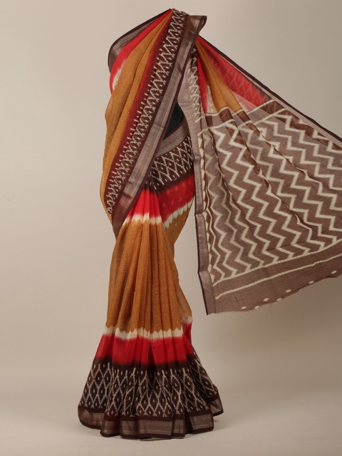 

Pothys Women Multicolored Cotton Blend Geometric Printed Saree, Mustard