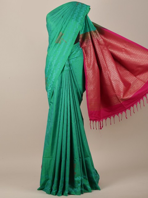 

Pothys Women Green & Pink Art Silk Ethnic Motifs Woven Designed Saree