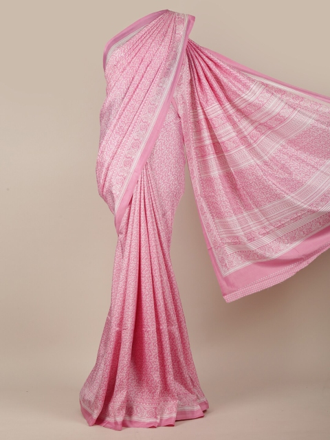 

Pothys Women Pink & White Cotton Blend Floral Printed Saree