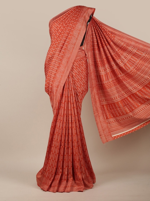 

Pothys Women Rust & White Cotton Blend Geometric Printed Saree