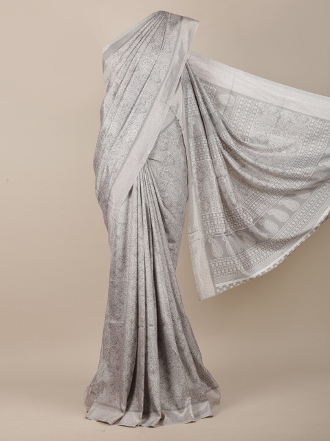 

Pothys Women Grey & White Cotton Blend Paisley Printed Saree