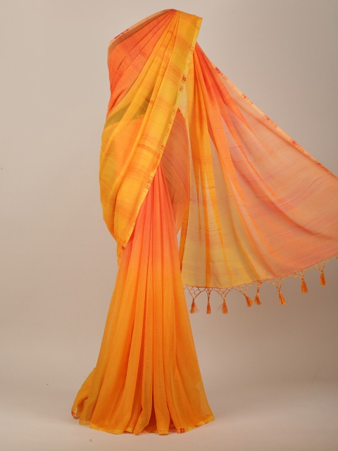 

Pothys Women Orange & Yellow Chiffon Abstract Printed Saree