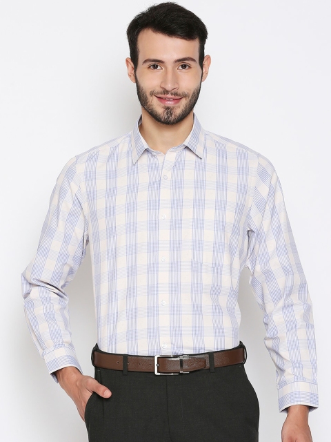 

Solemio Men Off White & Blue Opaque Checked Formal Shirt