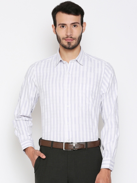 

Solemio Men Off White & Grey Striped Formal Shirt