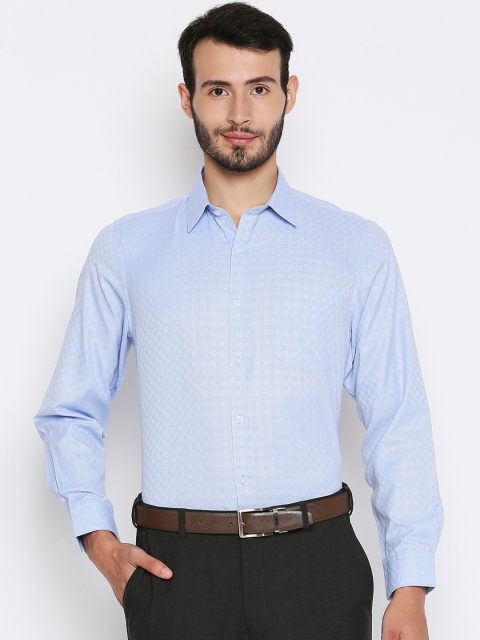 

Solemio Men Blue Opaque Checked Formal Shirt