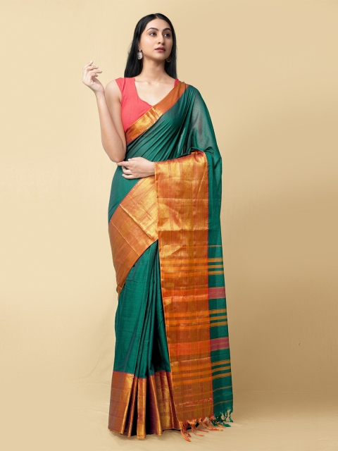 

Unnati Silks Women Green Pure Cotton Solid Sustainable Narayan Peth Saree