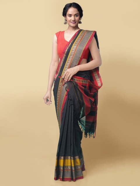 

Unnati Silks Women Black Pure Cotton Solid Sustainable Narayan Peth Saree