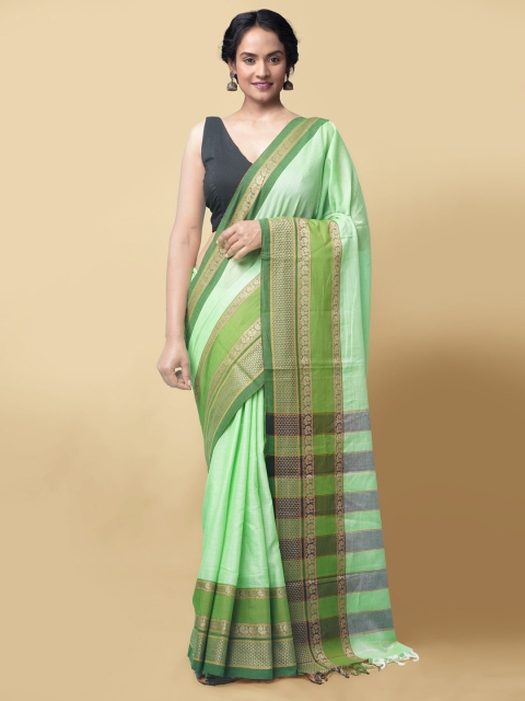 

Unnati Silks Women Green Pure Cotton Solid Narayan Peth Saree