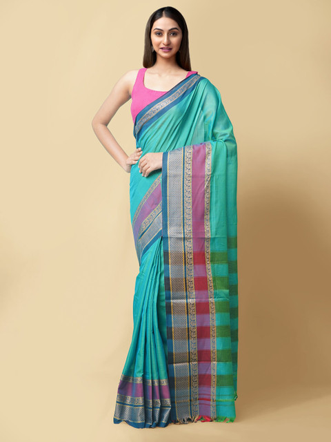 

Unnati Silks Women Green Pure Cotton Solid Narayan Peth Saree