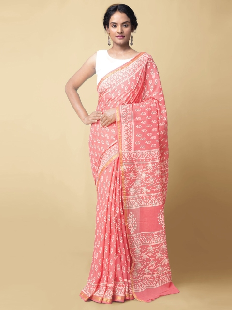 

Unnati Silks Women Red & White Pure Cotton Block Printed Saree