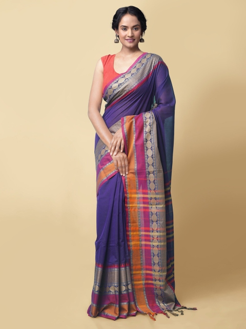 

Unnati Silks Women Violet Pure Cotton Solid Narayan Peth Saree