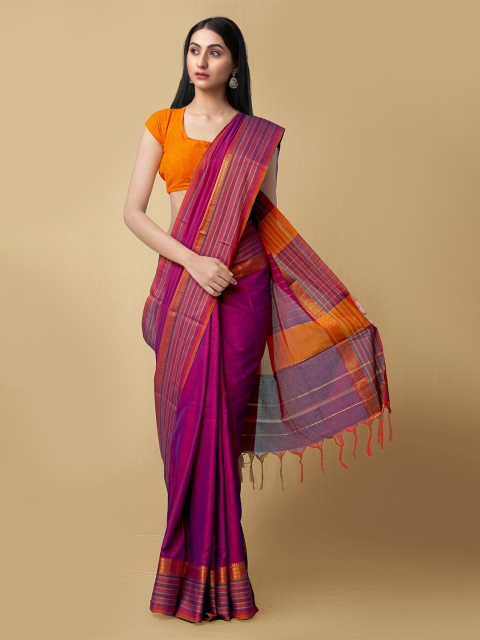 

Unnati Silks Women Purple Pure Cotton Solid Narayan Peth Saree