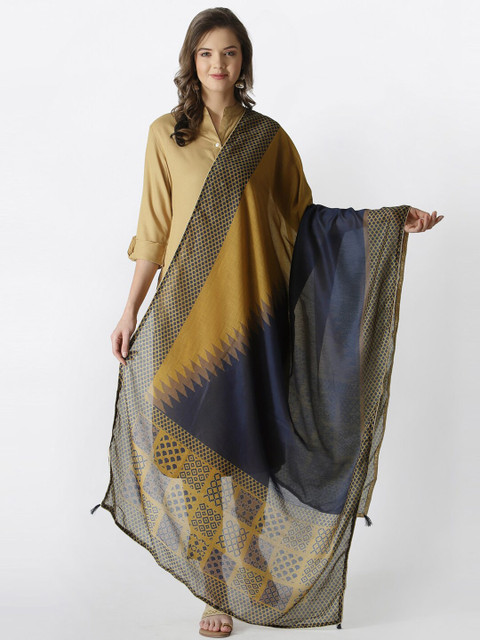 

Satrani Mustard & Navy Blue Printed Dupatta
