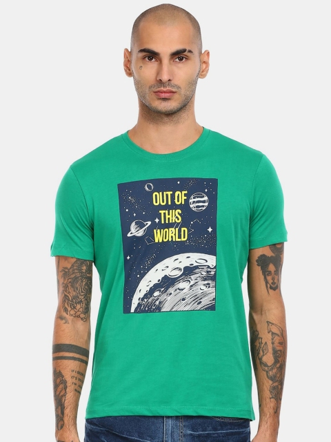 

Colt Men Green & Blue Printed Cotton T-shirt