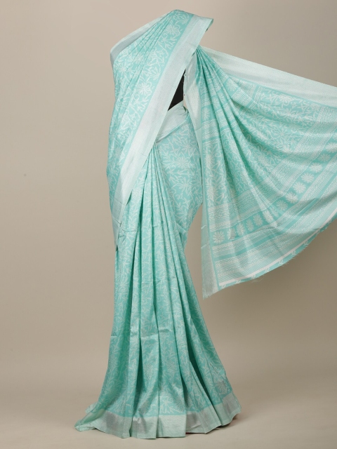 

Pothys Green & White Ethnic Motifs Jute Silk Saree