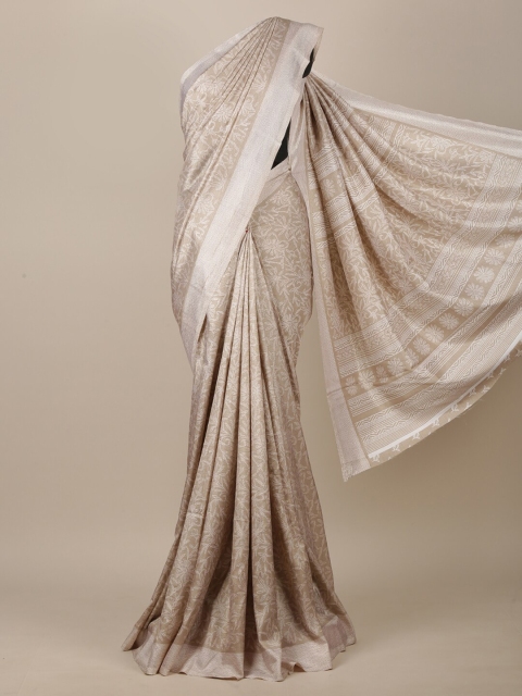 

Pothys Taupe & White Ethnic Motifs Jute Silk Saree