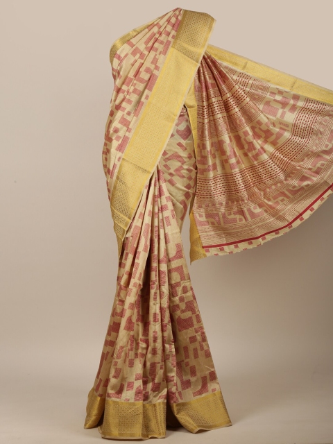 

Pothys Cream-Coloured & Red Woven Design Zari Saree