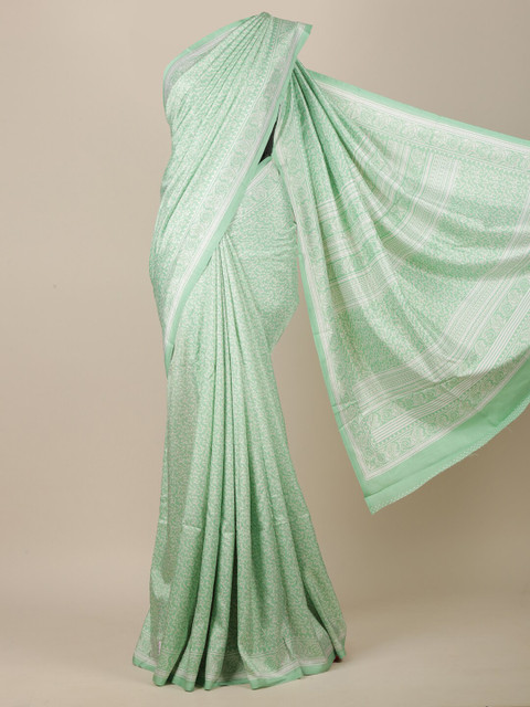 

Pothys Green & White Ethnic Motifs Jute Silk Saree