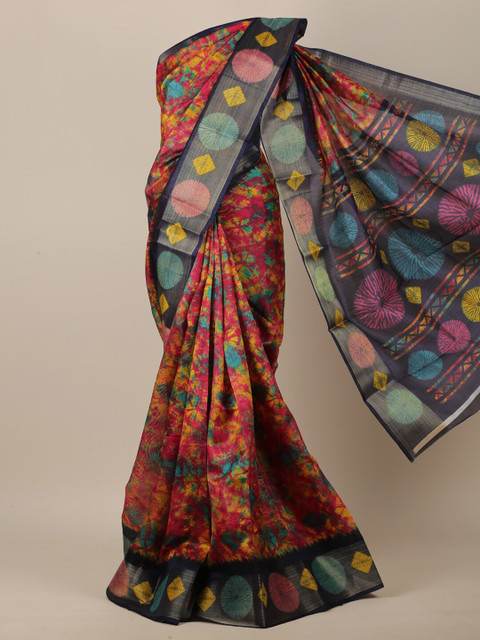 

Pothys Magenta & Blue Tie and Dye Zari Saree