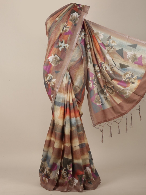 

Pothys Brown & Orange Floral Linen Blend Saree