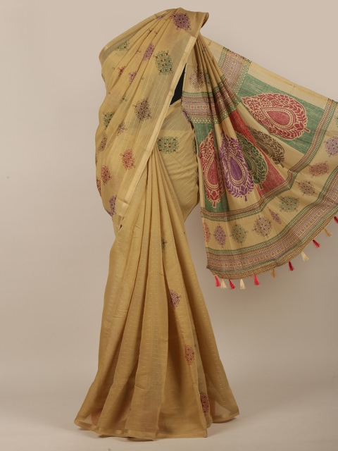

Pothys Cream-Coloured & Green Printed Saree