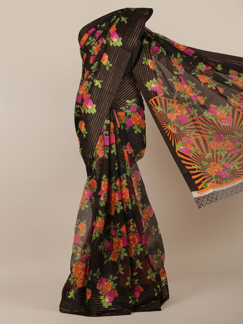 

Pothys Brown & Magenta Floral Jute Cotton Saree