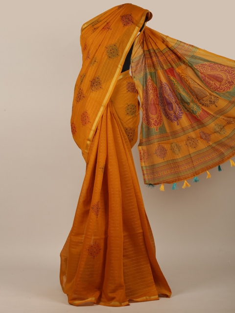 

Pothys Mustard & Green Printed Zari Saree