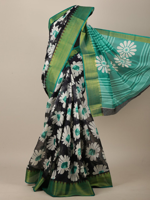 

Pothys Navy Blue & Green Floral Zari Saree